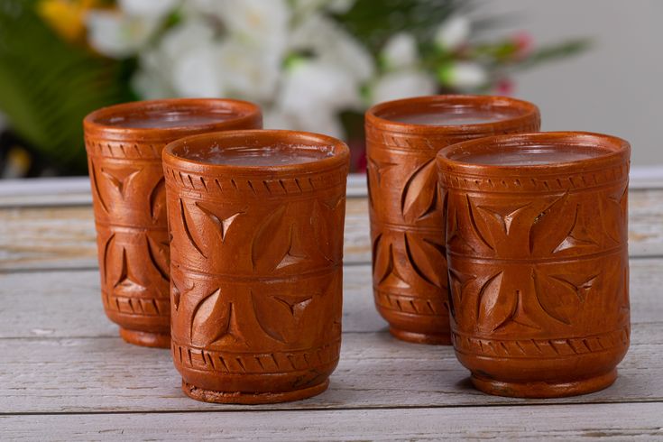 Handcrafted Terracotta Clay Glass Set/Fruit Juice Glass/Thandai Glass/Lassi Glass, Drinkware, Tableware Glass - Set of 4 55% off